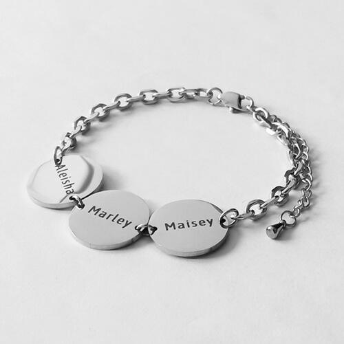 Stainless steel personalised silver charms bracelets with multi names engraved disc wholesale
